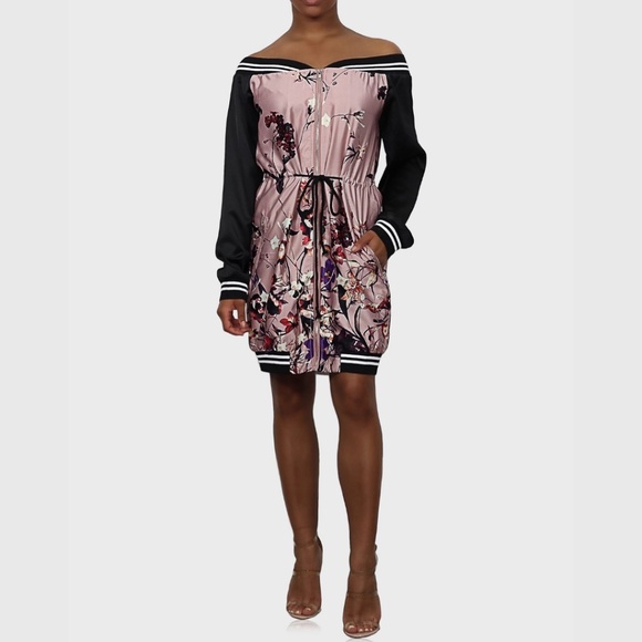 Dresses & Skirts - Off The Shoulder Floral Dress Black/Pink